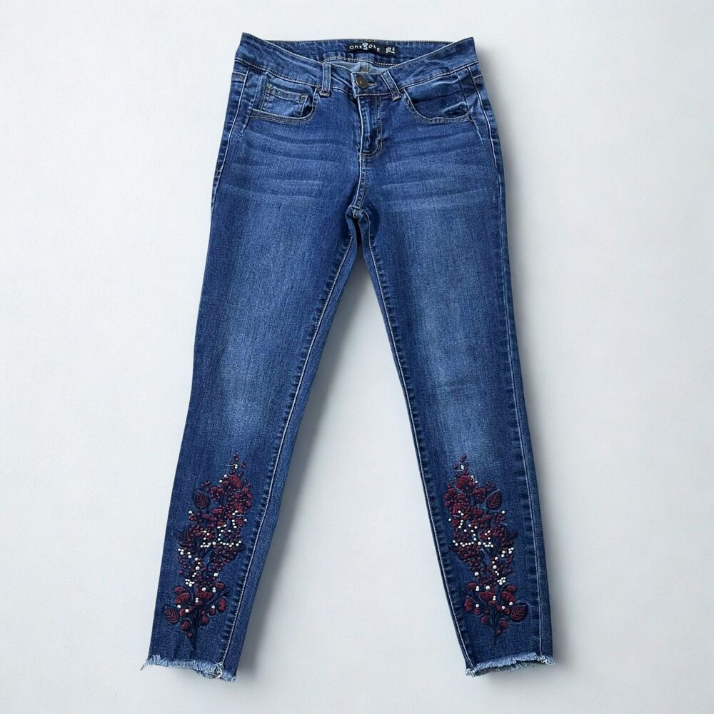 One 5 One Jeans Womens 4 Skinny Cropped Floral Embroidered Stretch Denim